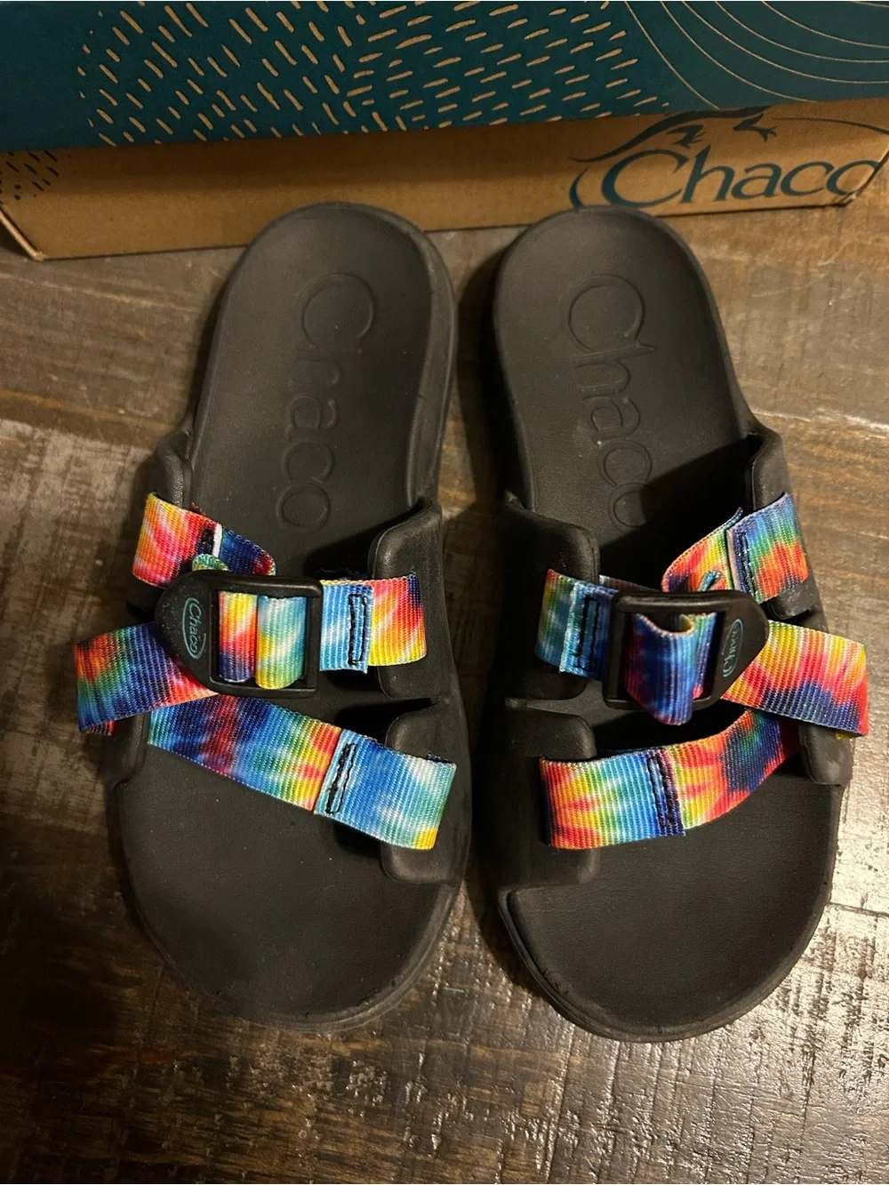 Chaco Rainbow Strap Slide Sandals - Black Footbed